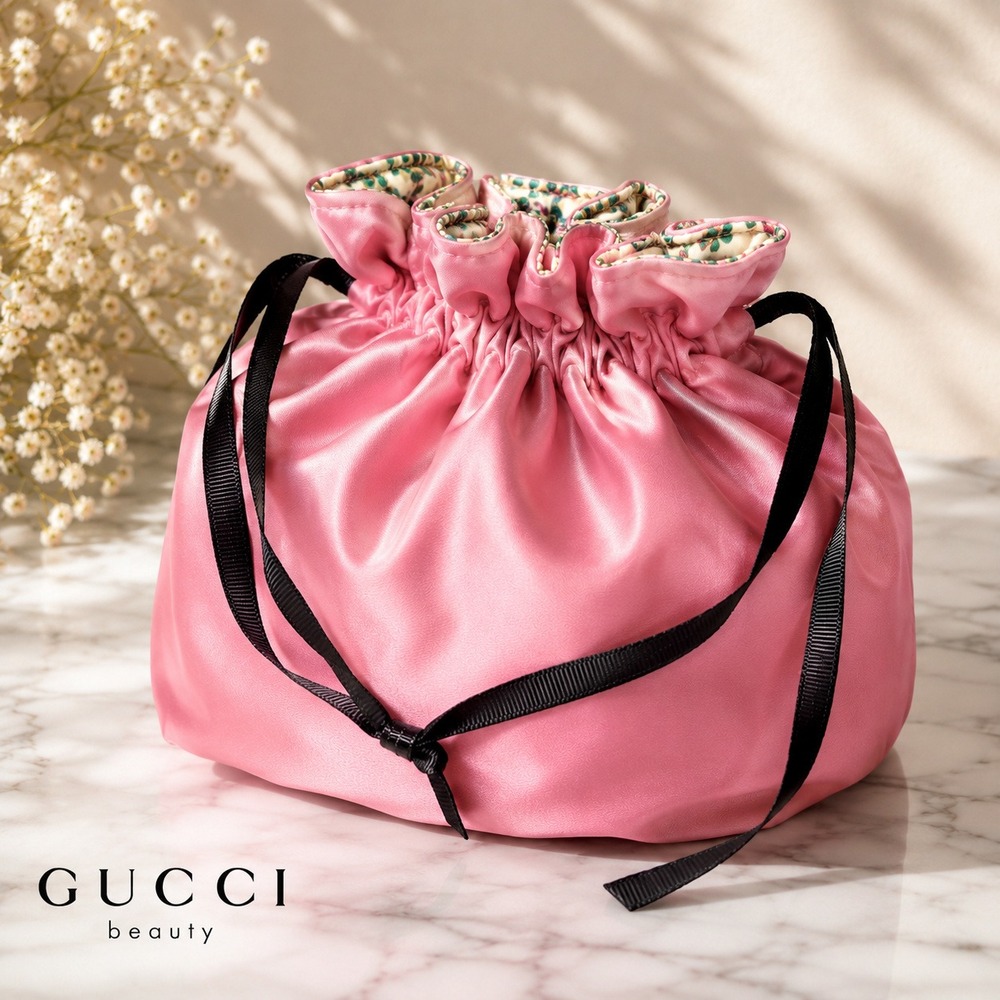 Gucci Beauty Jewelry Pouch Women OS Pink Floral Drawstring Travel Holder Pockets